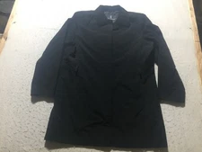 London Fog Trench Coat Mens L Large Black Full Zip Hidden Pockets Lined