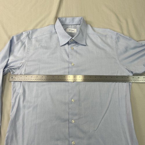 Eton Dress Shirt Mens 17.5 44 Blue Slim Fit French Cuff Barrel Cuff Long Sleeve - Picture 7 of 15