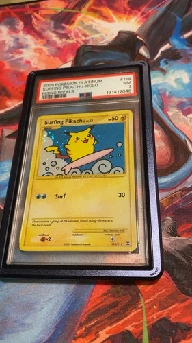 Surfing Pikachu PSA 7 Holo 114 Rising Rivals Pokémon Perfect Swirl 🌀💎  POP 100