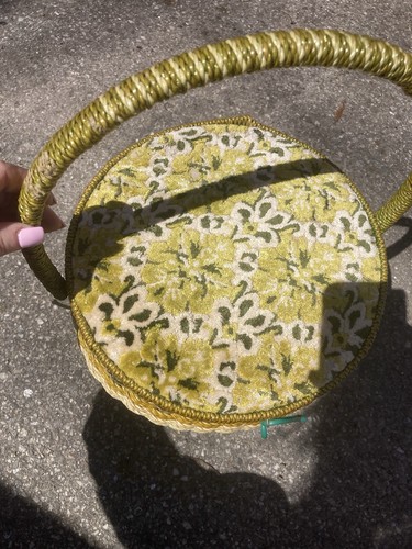 Vtg Singer MCM Sewing Basket Japan Singer Plastic Wicker Avocado/Lime 3 Legs - Picture 10 of 17