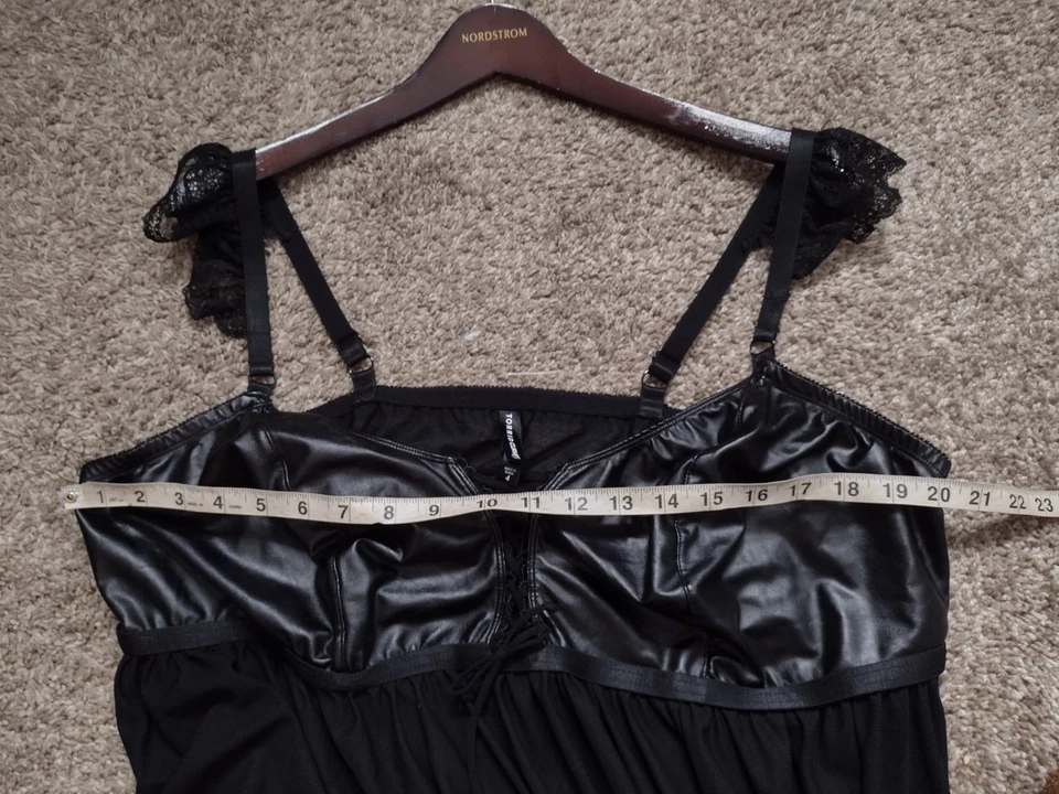 Camisón Lencería Babydoll Torrid 4 Malla Negra Imitación Cuero Encaje Inalámbrico A2 Foto 4 de 4