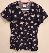 Heartsoul XXS Floral Daisy Scrub Top Y2K Girly Light Weight Cotton Pockets Cinch