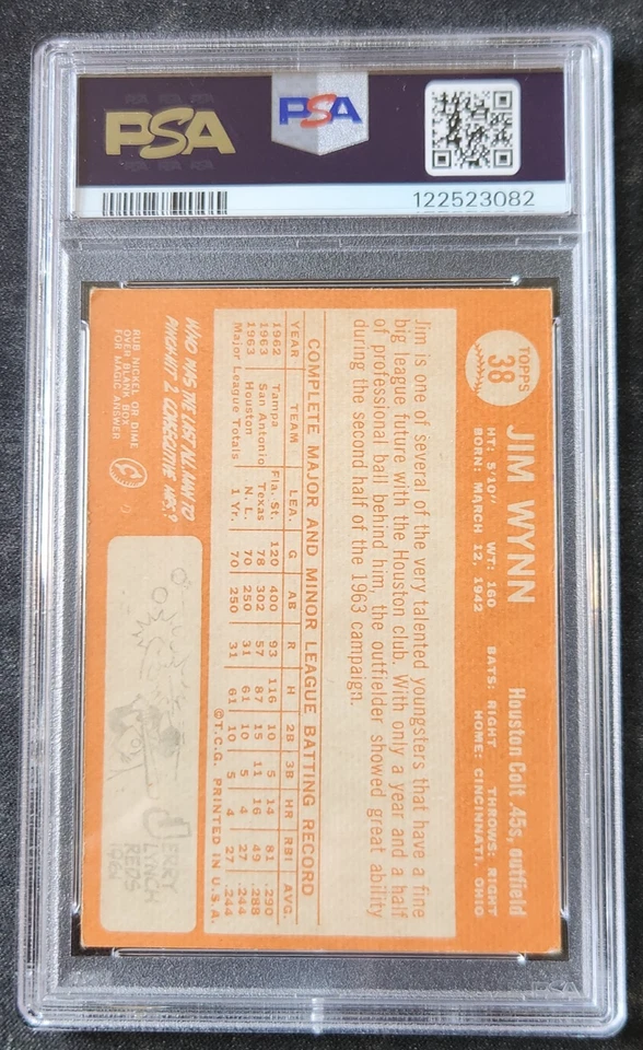 JIM WYNN 1964 Topps #38 PSA VG 3 HOUSTON COLT .45s POP 16 Rookie RC - Image 2 of 2