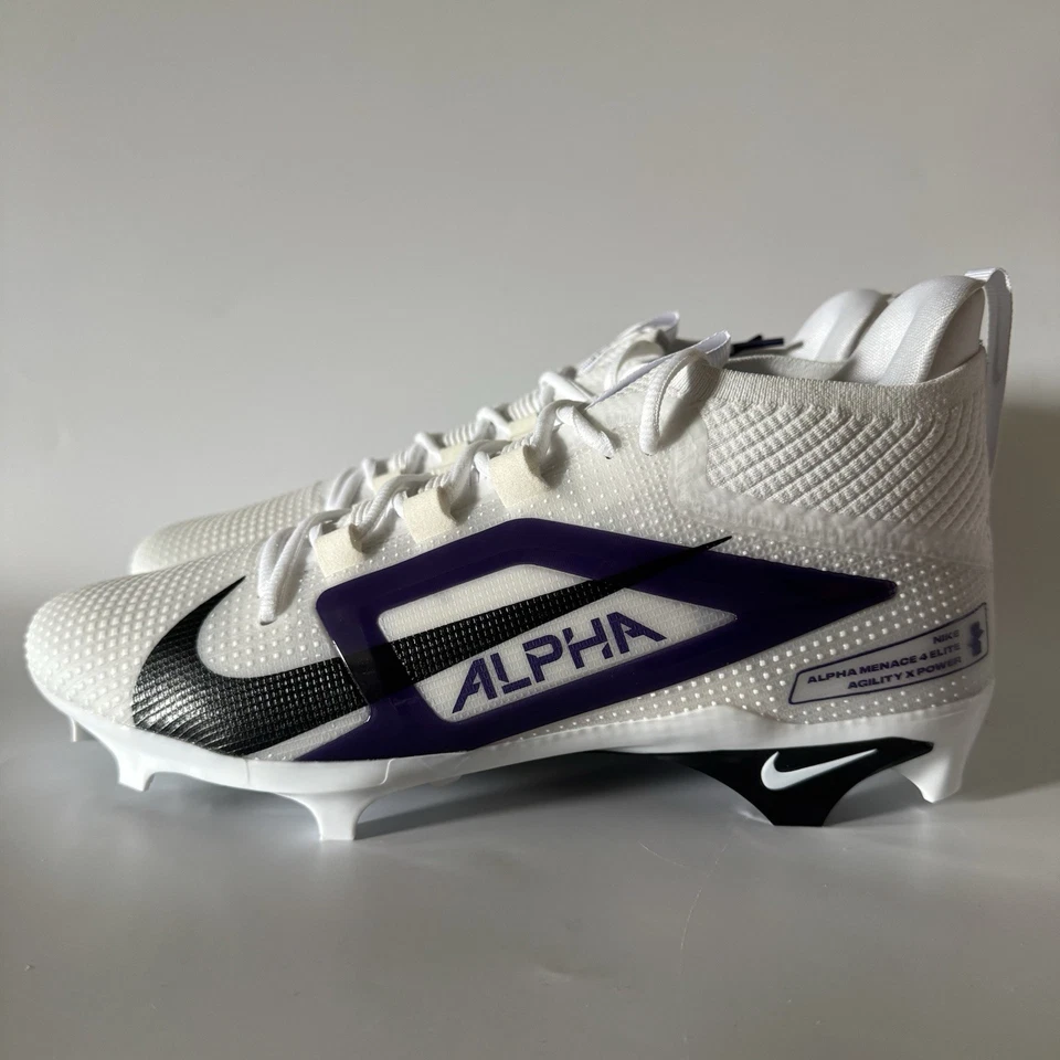 Nike Men's 12 Alpha Menace 4 Elite Football Cleats White/Purple FZ7701-102 NEW - Image 3 of 4