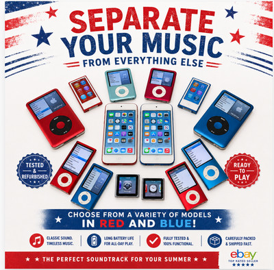 Apple iPod Nano, Touch, and Classic-Red and Blue Themed for Summer  (You Choose)