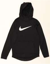 NIKE Womens Oversized Graphic Hoodie Jumper UK 10 Small Black Polyester CS08