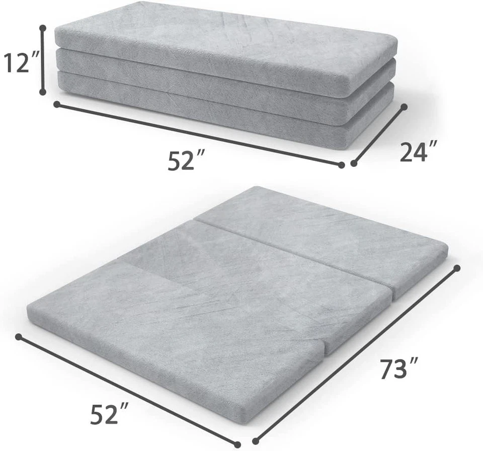 Colchón de espuma viscoelástica triple plegable con cubierta impermeable y bolsa 52x73 pulgadas Foto 3 de 4