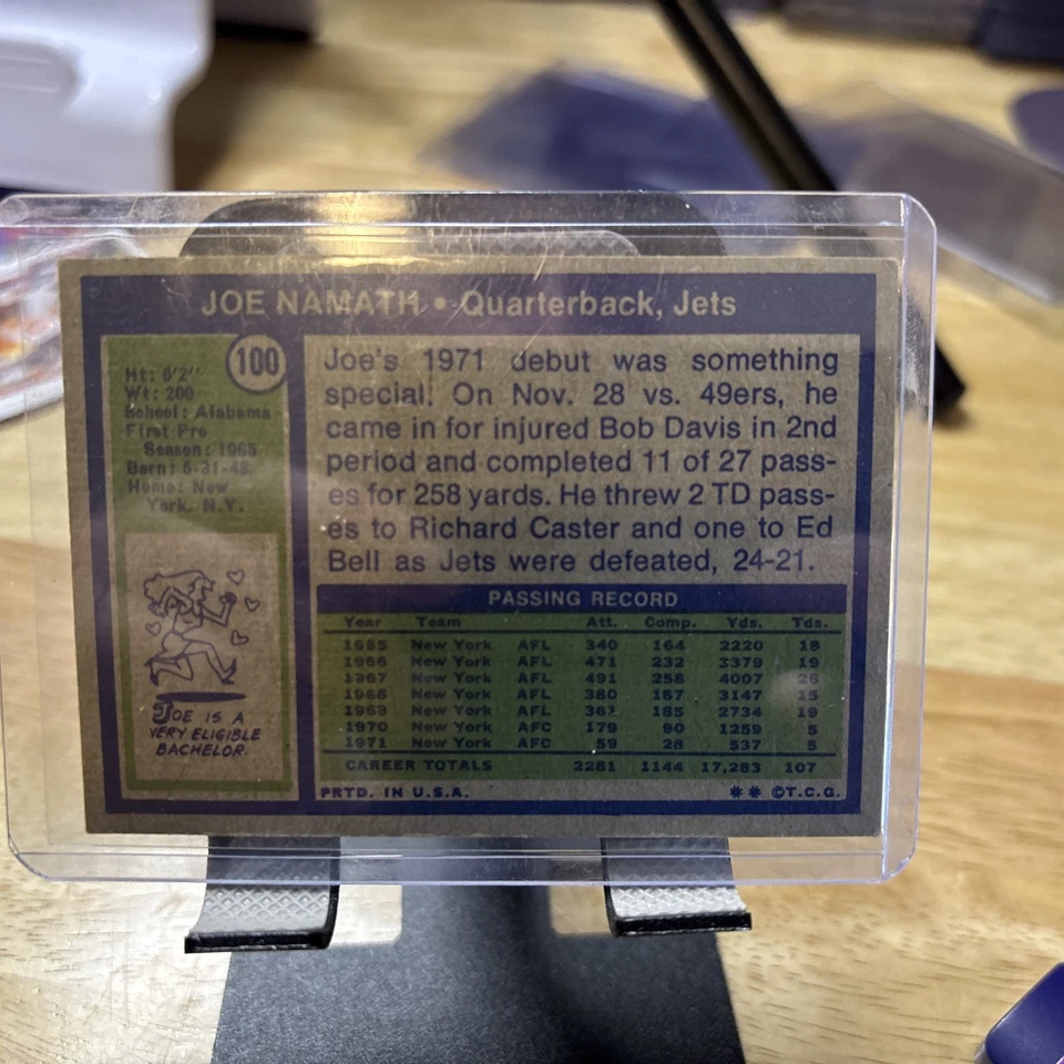 1972 Topps Football Joe Namath #100 New York Jets🏈 - Imagem 2 de 2