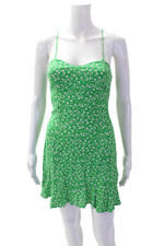Zara Women Slip Dress Green Floral Sleeveless Short Viscose Size XS