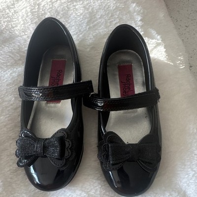 Rachel Black Patent Leather Mary Jane Dress Shoes Bow Hook & Loop Kids 11