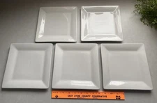 Lot 5 Crate & Barrel 8" Plate Salad Dessert White Bread Square Rd edge smooth