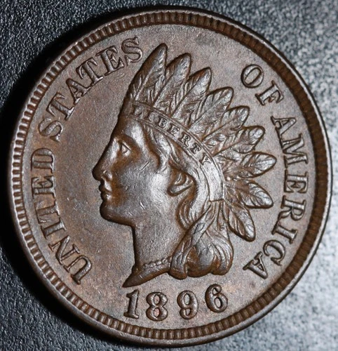 1896 INDIAN HEAD CENT - With LIBERTY & 4 DIAMONDS - Choice AU+ UNC