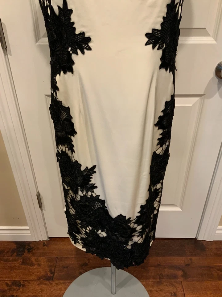 Vestido midi Lela Rose crema sin mangas con encaje floral negro, talla 8 (EE. UU.) Foto 3 de 4