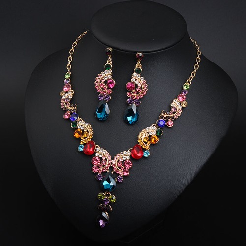 Fashion Flower Women Statement Necklace Earring Crystal Jewelry Set Bridal Gifts - 第 88/661 張圖片