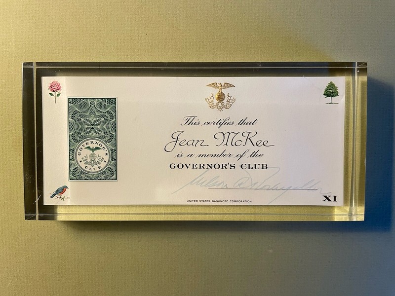 Nelson Rockefeller Signed “Governor’s Club” Certificate 