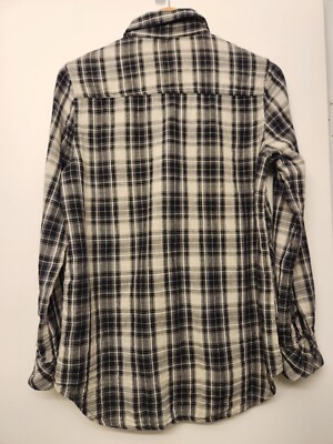 Seven7 100% Cotton Gauze Plaid Long Sleeve Shirt Black & White
