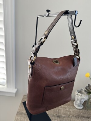 Vintage Coach Chelsea Brown Pebbled Leather Turn Lock Hobo