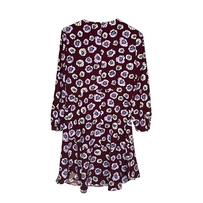 burgundy floral mini dress Sunny Angela Women's Bohemian Floral Embroidered Tassel Tie Waist Long Sleeve Mini Dress Burgundy / S main image 1