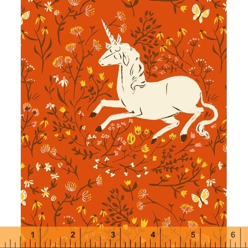 Tessuto trapuntato cotone Unicorn Heather Ross 20th Ann Windham 39657A 7 arancione - Foto 1 di 1