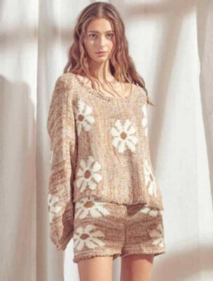 NWT Storia Daisy Flower Cropped Sweater (Only)- Brown Size S