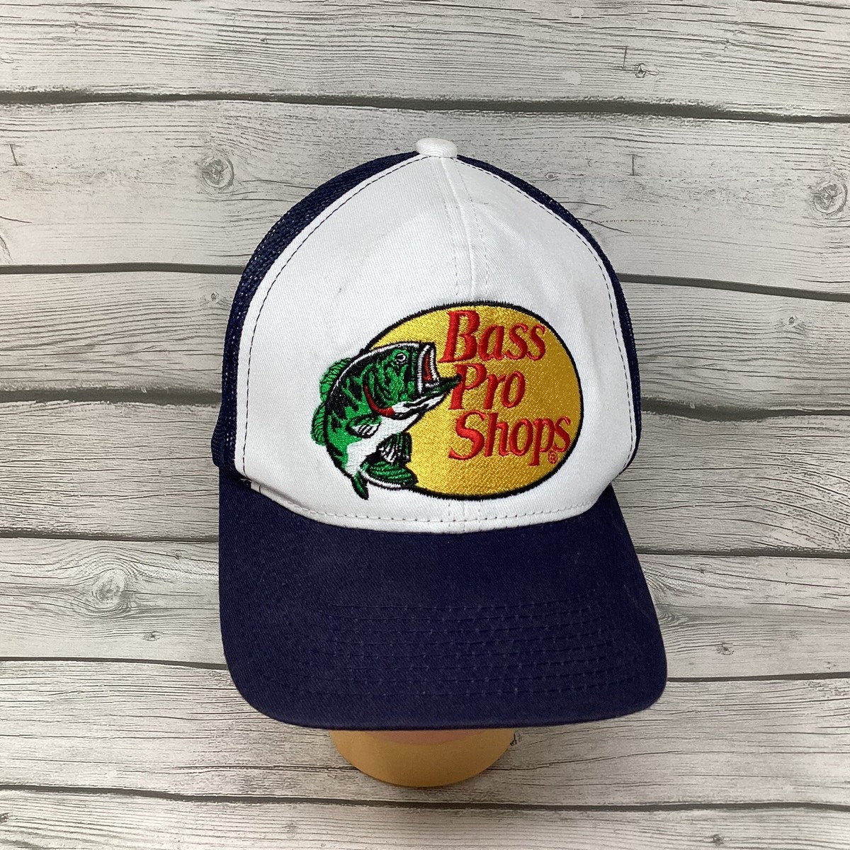 Bass Pro Shops Navy And White Embroidered Logo Mesh Trucker