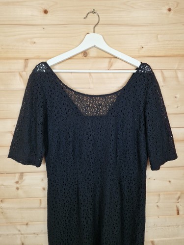Toast Dress UK 14 Black Lace Shift Lined Broderie Anglaise LBD Mini - Picture 2 of 19