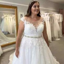 Exquisite Wedding Dresses Plus Size Tulle Cap Sleeve Bride Gowns Backless Custom