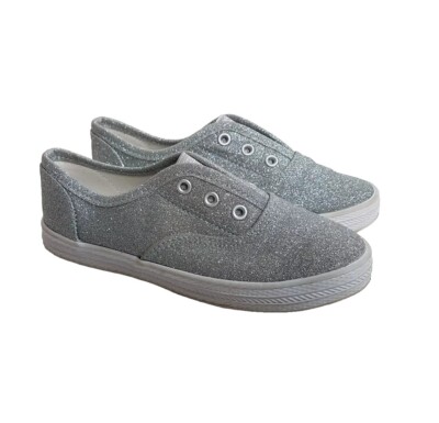 Girls Cat Jack Shoes Size 11 Sneaker Toddler Silver Sparkle Canvas