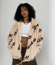 Adidas Originals Faux Fur Cropped Full Zip Logo Jacket Hm4884 Women S L