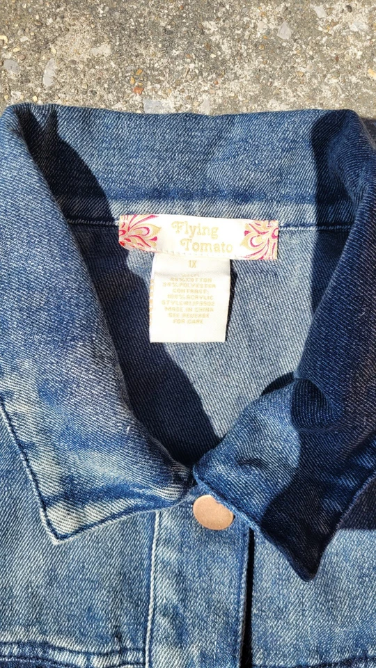 Flying Tomato Women's Juniors Boho Sweater Sleeve Denim Jacket - Image 4 of 4