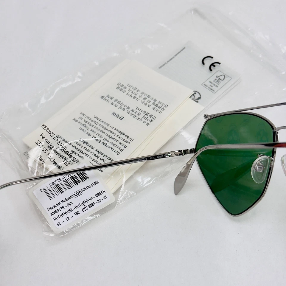 ALEXANDER MCQUEEN Silver Green Floating Skull Metal Sunglasses AM0317S 0317 003 - Image 2 of 4