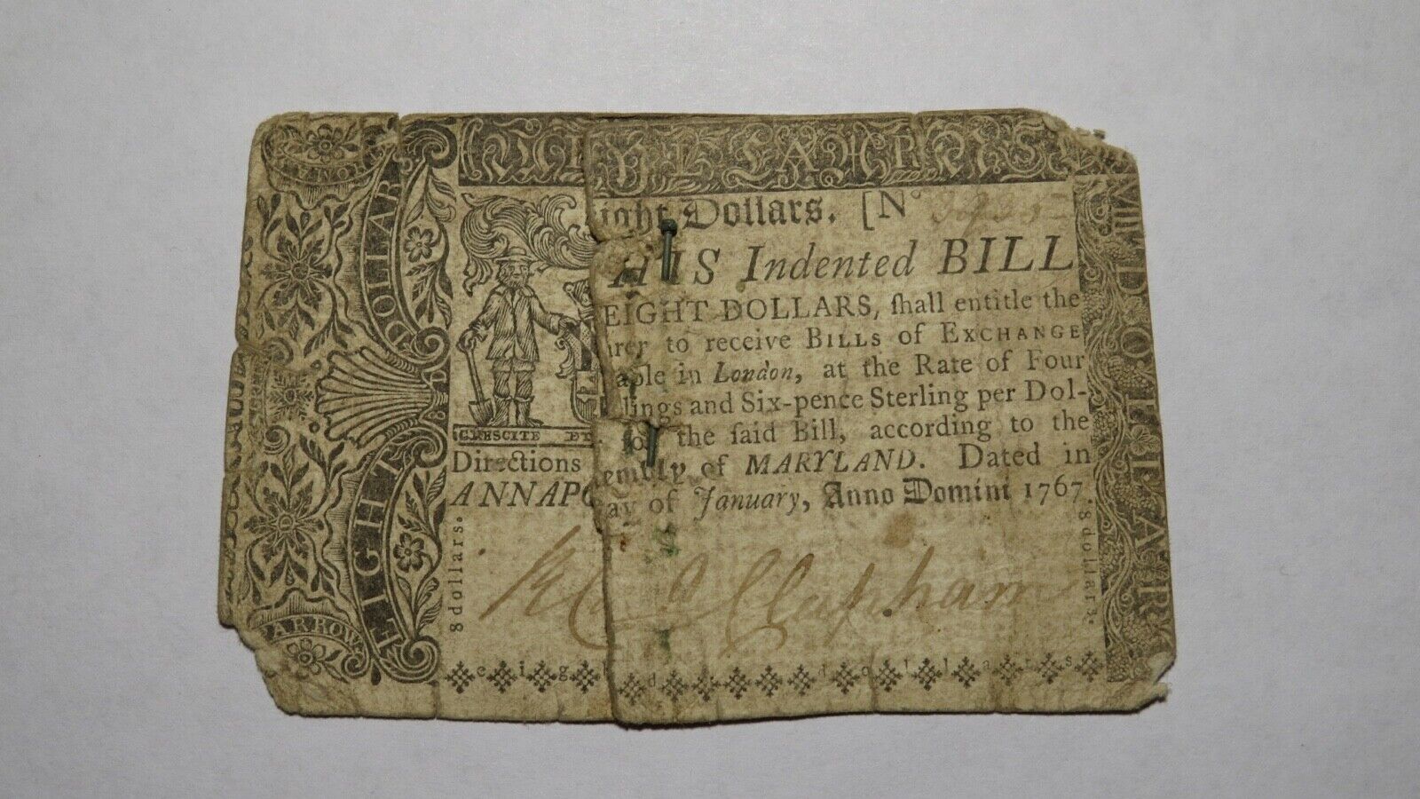  1767 Annapolis Maryland MD Colonial Currency Bank Note Bill E