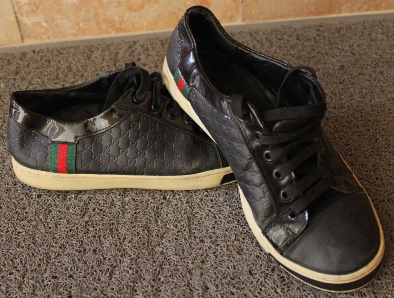 Baskets basses Gucci GG en toile de cuir noir, chaussures authentiques, pointure 8,5 US