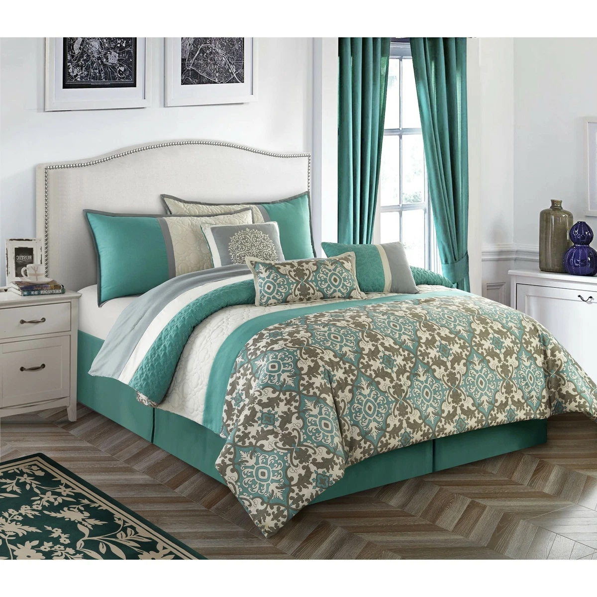 Teal sale gray comforter