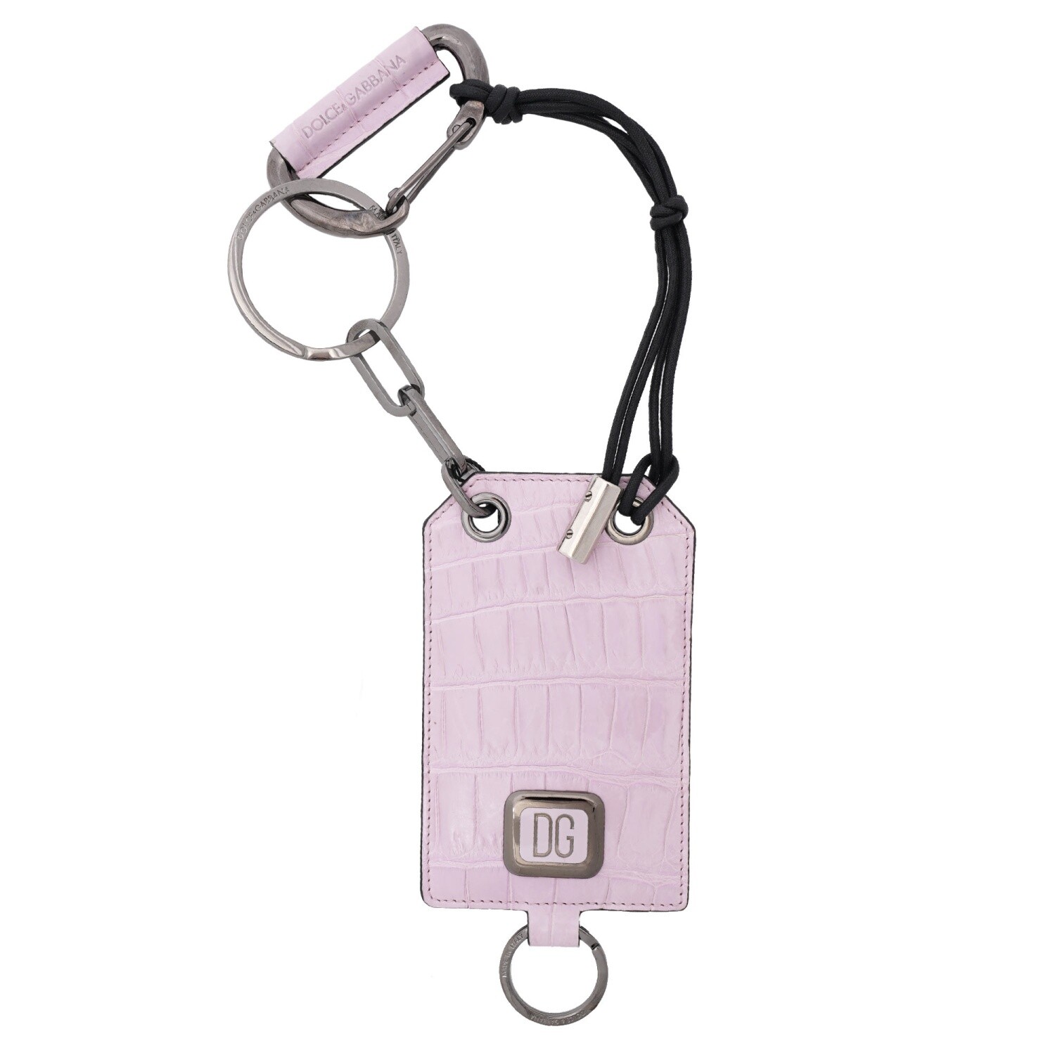 DOLCE & GABBANA DG Logo Chain Etui Card Bag Croco Leather Pink Silver