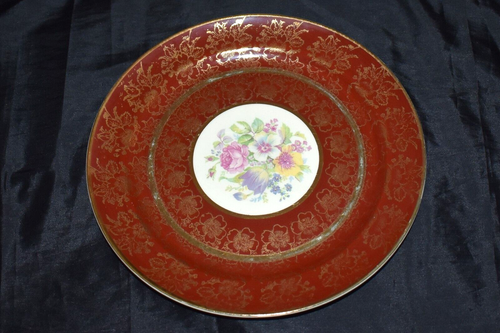 Vintage STETSON China Co Floral Red Plate 22K Gold Trim Paden City Pottery Set 5 - Picture 13 of 21
