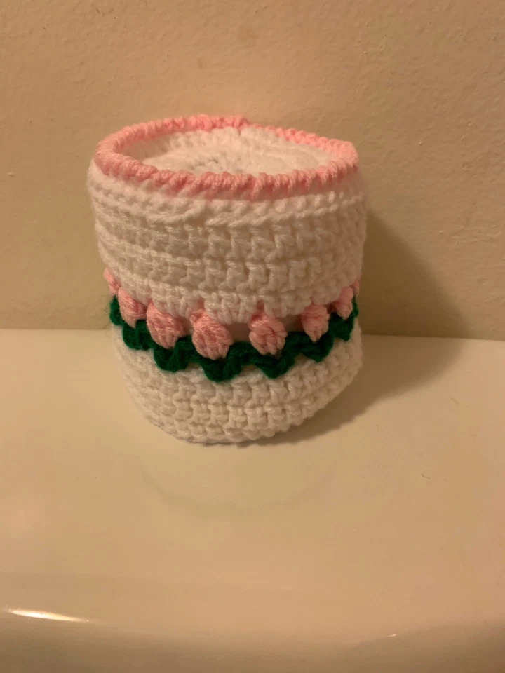 Tulip Flowers Pink Toilet Paper Tissue Cover New with green leaves Handmade - Image 2 of 3