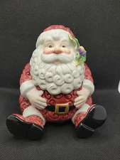 Fritz & Floyd Christmas Ceramic Santa Candy Dish Removable Top Handcrafted Red