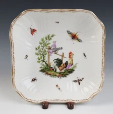 Antique KPM Berlin Serving Bowl Dish Birds Insects Gold 19th C. German Porcelain