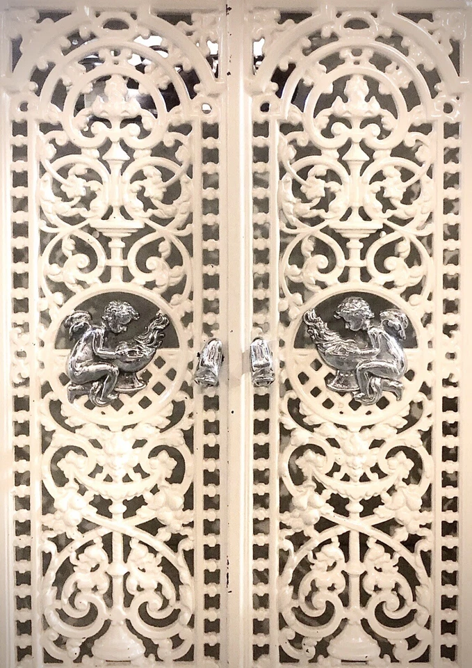 Armário antigo francês vitoriano de ferro fundido – painéis florais esmaltados | raro parisiense - Imagem 3 de 4