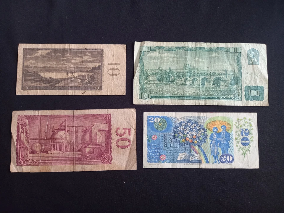 CZECHOSLOVAKIA 10 + 20 + 50 + 100 KORUN Banknotes - Circulated / Damaged - Image 2 of 2