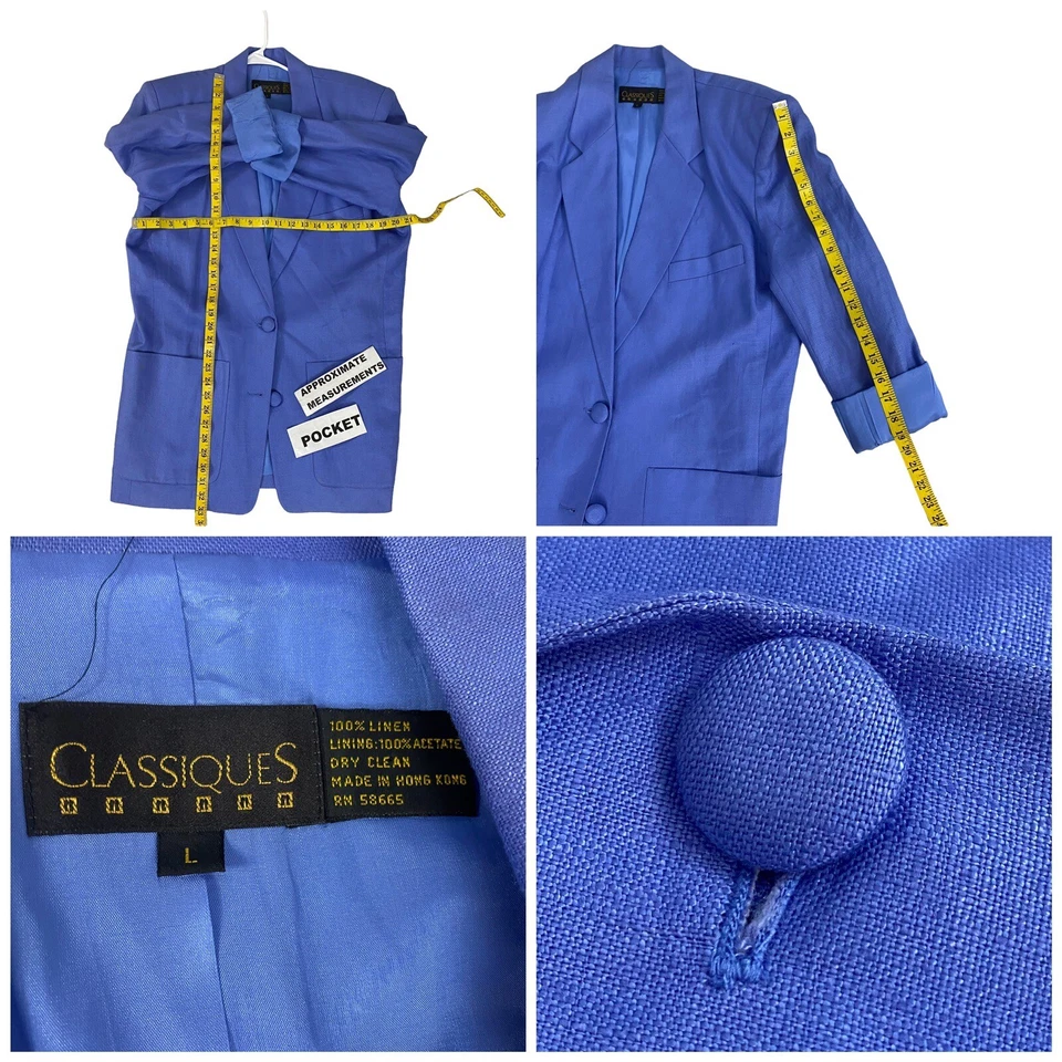 Blazer Classiques Entier Mujer Grande Periwinkle Púrpura Lino Trabajo Oficina Informal Foto 3 de 4