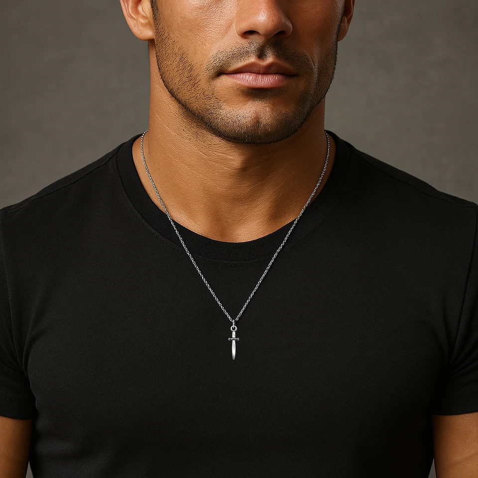 Collana Spada Argento catena con ciondolo Uomo Donna pugnale Spadino no paciotti - Immagine 2 di 4