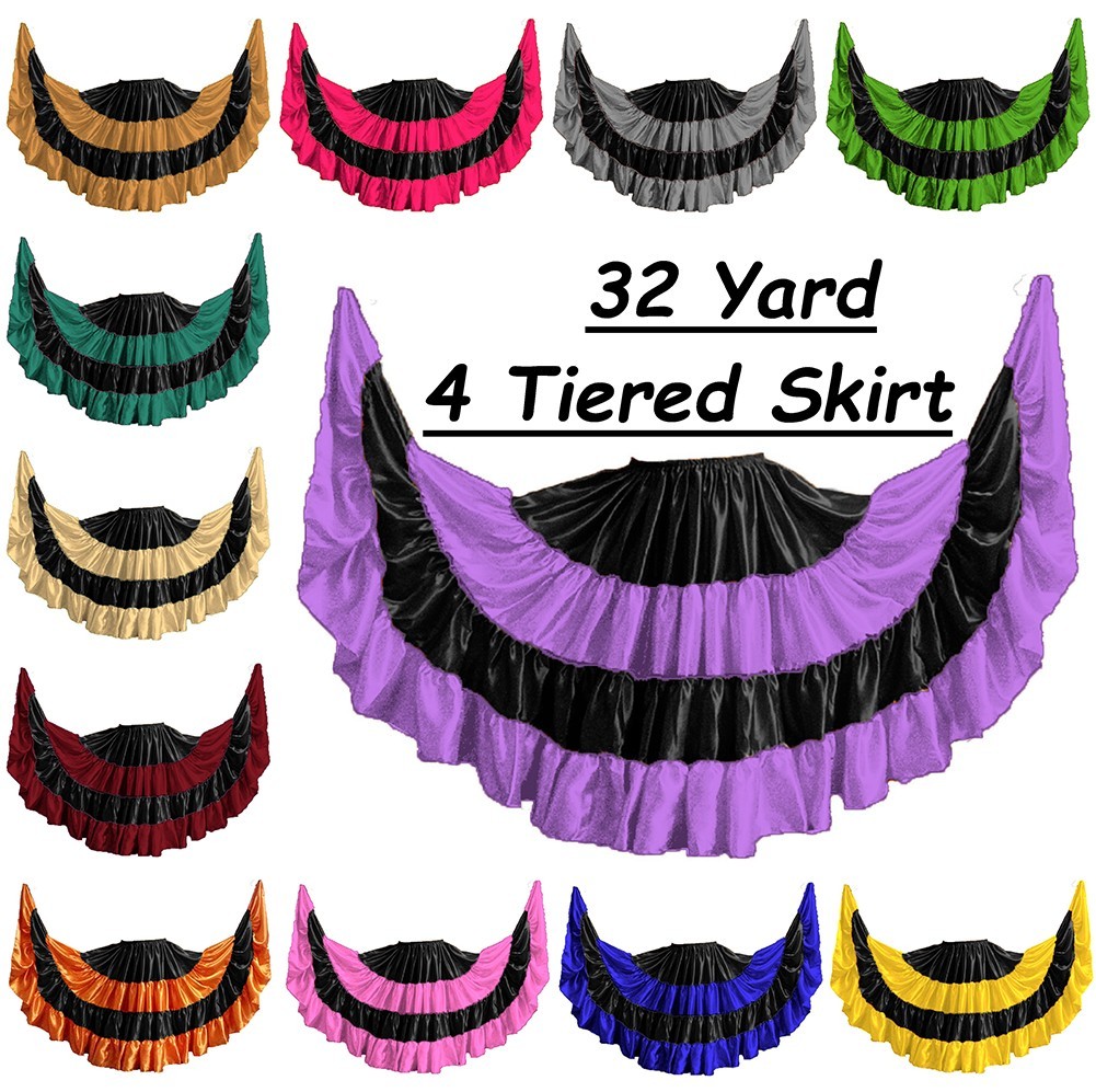 Skirt 32 Yard 4 Tiered Satin Bally Dance Ruffle Flamenco GYPSY Tribal ATS Rock-image