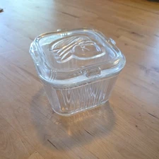 Vintage Refrigerator Dish Ribbed Federal Glass Container with Lid Vegetable 