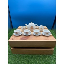 Vintage Miniature Teddy Bear Porcelain Tea Set-13 Piece Child s Set-White Pink