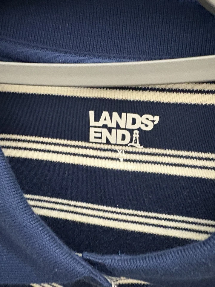 Lands End Mujer Manga 3/4 Polo Rayas Azul Blanco Camisa Talla XL Foto 2 de 4