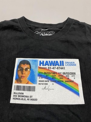 Superbad McLovin Philcos Shirt Mens Medium Black Hawaii ID Graphic Tee Movie