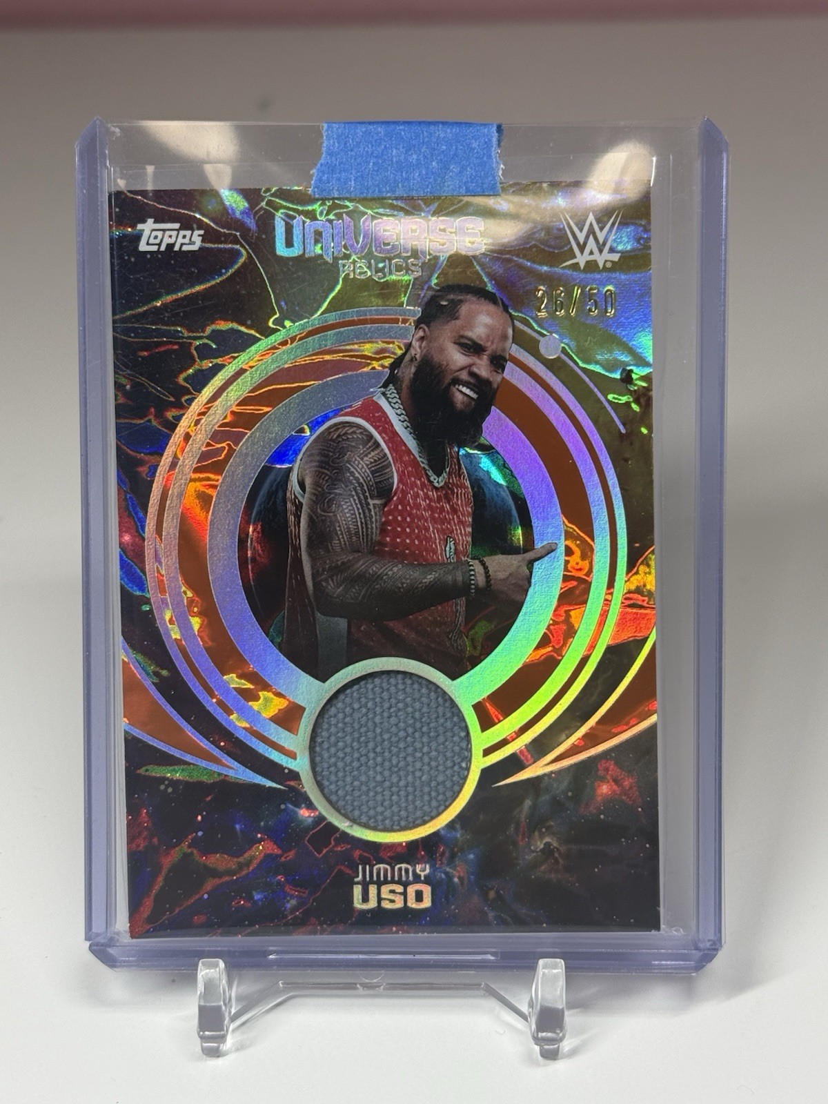 2025 Topps WWE Universe Jey Uso Superstar Relic Auto Orange Warp /25 Event Used view 2