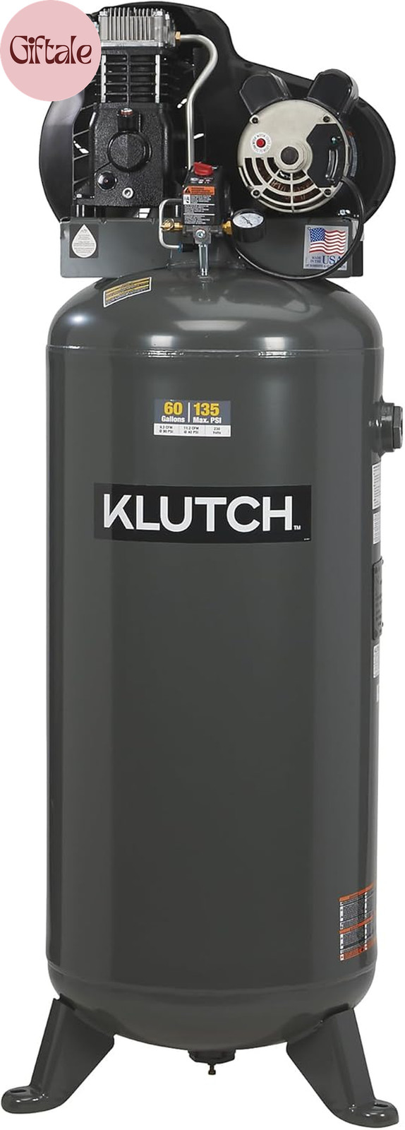 60-Gallon Single-Stage Vertical Air Compressor, 3.7 HP, 230 Volts